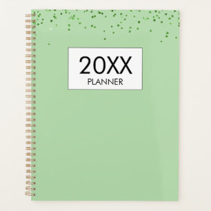 Falling Green Glitter Personalized Yearly Planner