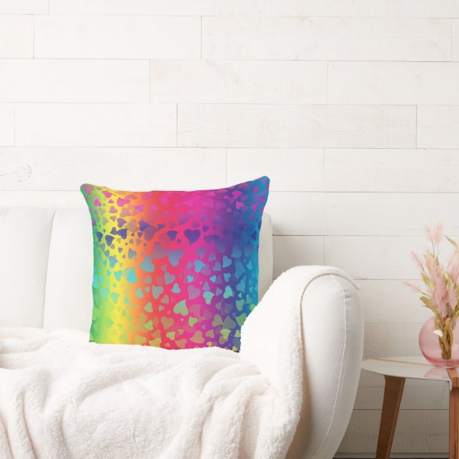 Falling Hearts Colourful Throw Pillow (Couch)