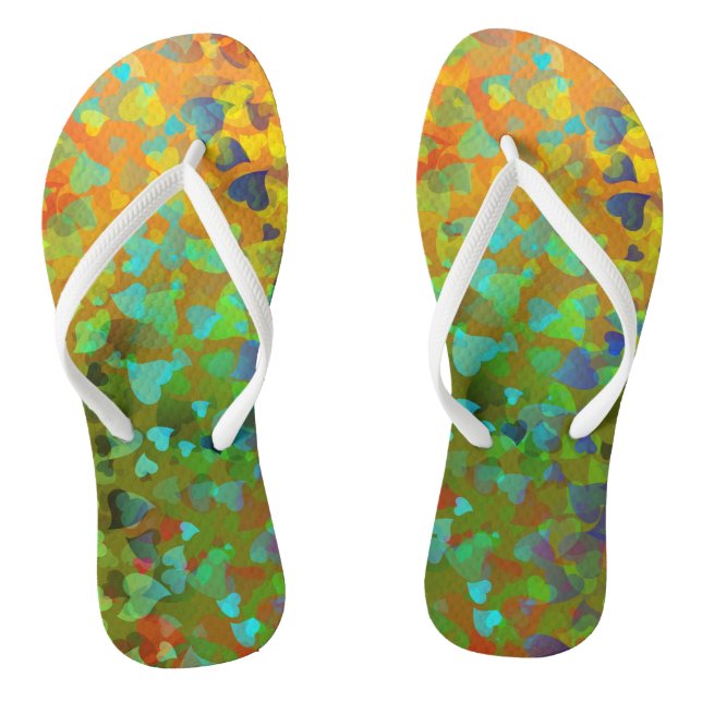 Falling Hearts Orange Flip Flops (Footbed)