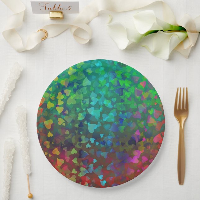 Falling Hearts Red and Green Paper Plate (Wedding)