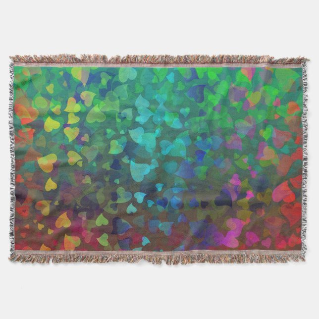 Falling Hearts Red and Green Throw Blanket (Front)