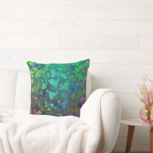 Falling Hearts Red and Green Throw Pillow