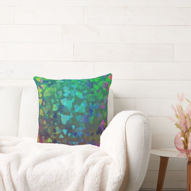 Falling Hearts Red and Green Throw Pillow (Couch)