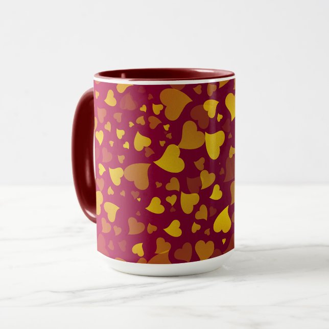 Falling Hearts Red Gold Mug (Front Left)