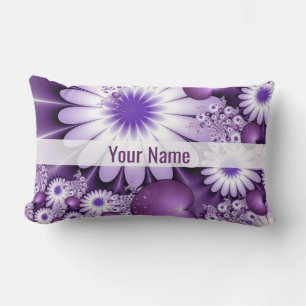 Falling in Love Abstract Art Flowers & Hearts Name Lumbar Pillow