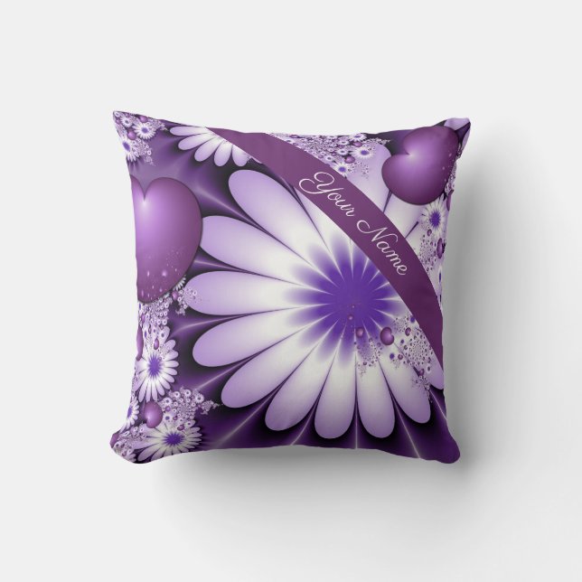 Falling in Love Abstract Art Flowers & Hearts Name Throw Pillow (Front)