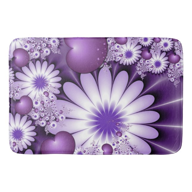 Falling in Love Abstract Flowers & Hearts Fractal Bath Mat (Front)