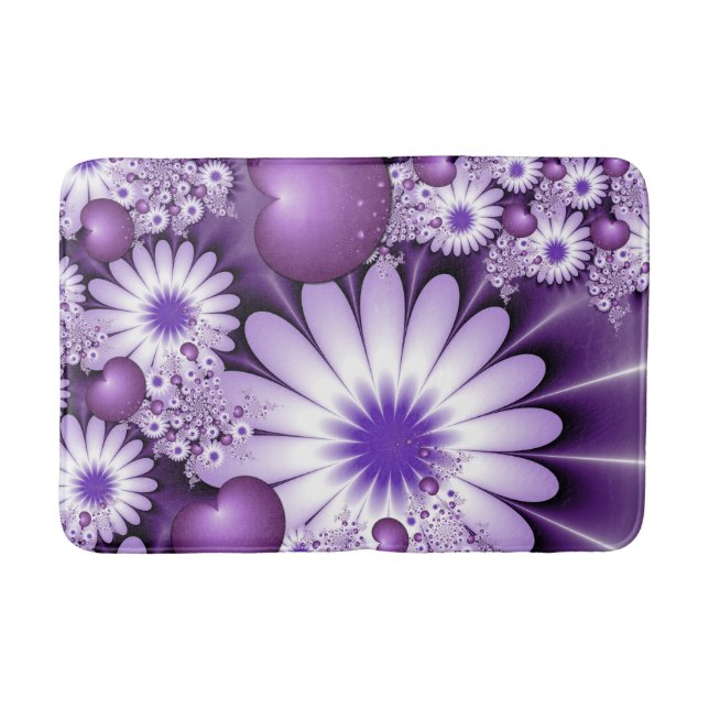 Falling in Love Abstract Flowers & Hearts Fractal Bath Mat (Front)