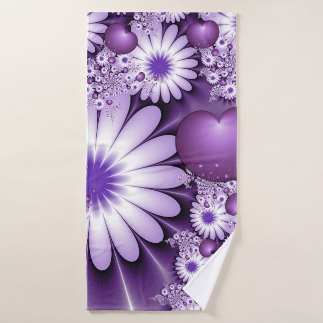 Falling in Love Abstract Flowers & Hearts Fractal Bath Towel (Bath Towel)
