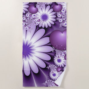 Falling in Love Abstract Flowers & Hearts Fractal Beach Towel