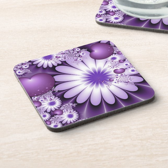 Falling in Love Abstract Flowers & Hearts Fractal Coaster (Left Side)