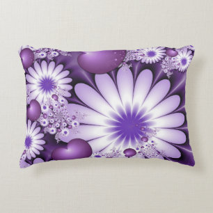 Falling in Love Abstract Flowers & Hearts Fractal Decorative Pillow