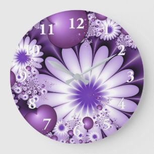 Falling in Love Abstract Flowers & Hearts Fractal Large Clock