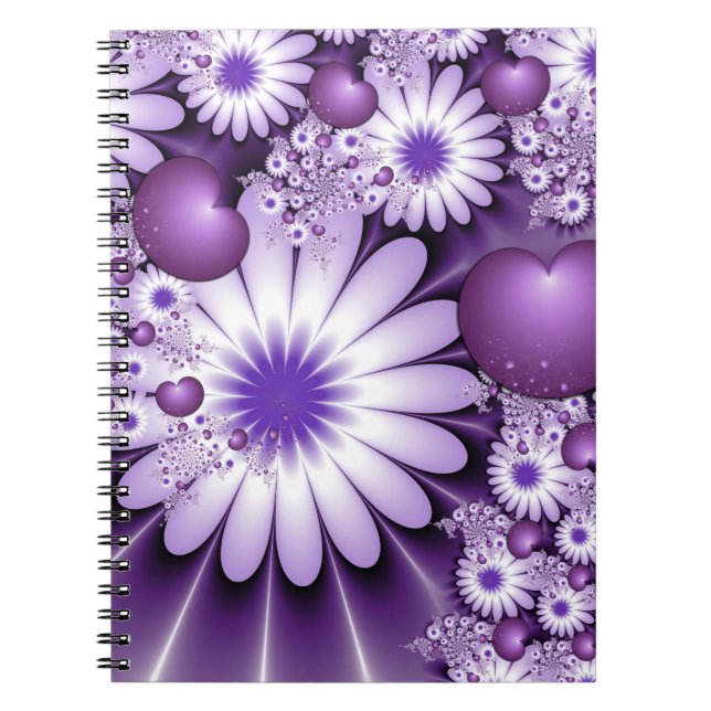 Falling in Love Abstract Flowers & Hearts Fractal Notebook (Front)
