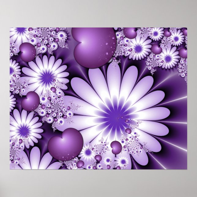 Falling in Love Abstract Flowers & Hearts Fractal Poster (Front)
