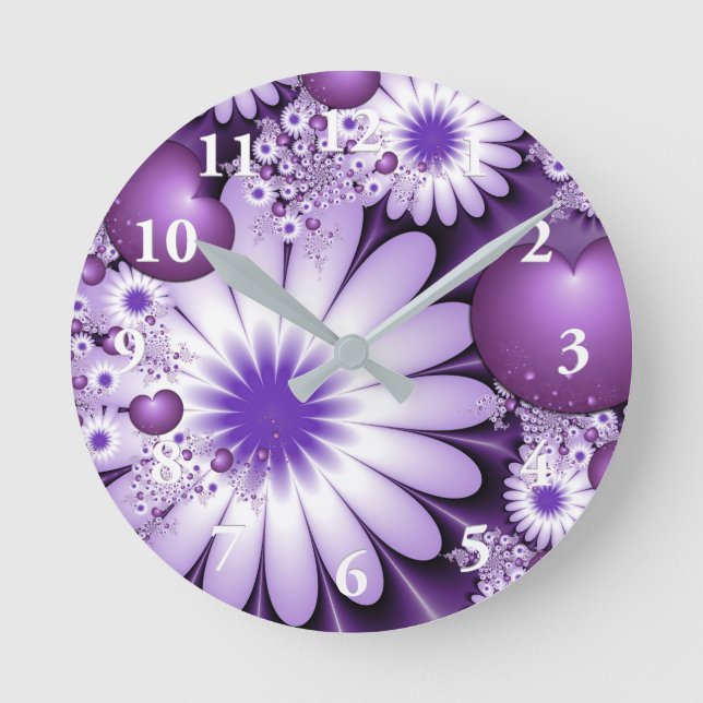 Falling in Love Abstract Flowers & Hearts Fractal Round Clock (Front)