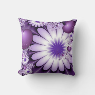 Falling in Love Abstract Flowers & Hearts Fractal Throw Pillow