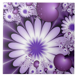 Falling in Love Abstract Flowers & Hearts Fractal Tile