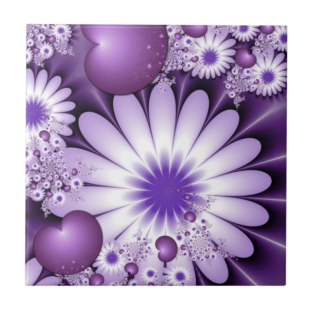 Falling in Love Abstract Flowers & Hearts Fractal Tile (Front)