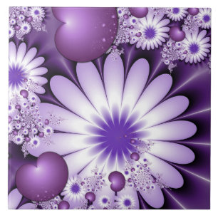 Falling in Love Abstract Flowers & Hearts Fractal Tile