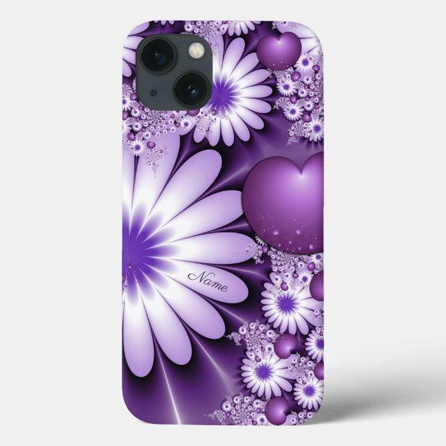 Falling in Love Abstract Flowers & Hearts Name Case-Mate iPhone Case (Back)