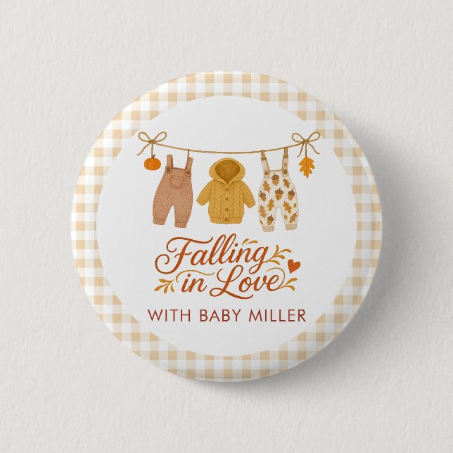 Falling in Love Autumn Baby Clothes Baby Shower 2 Inch Round Button (Front)