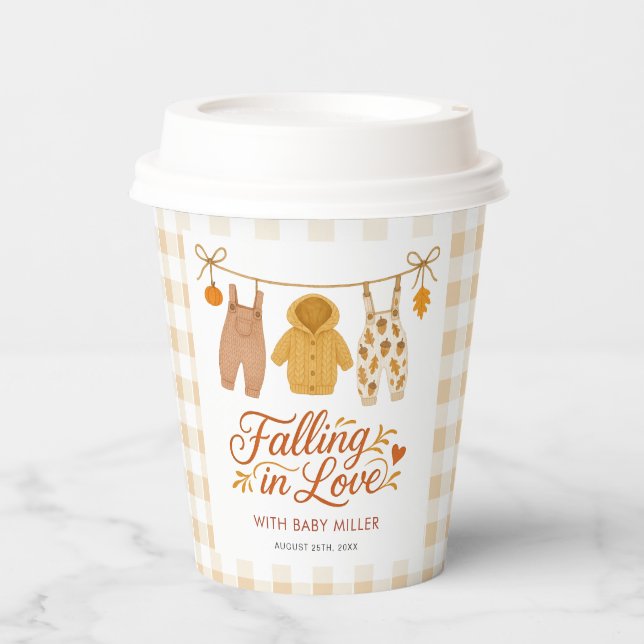 Falling in Love Autumn Baby Clothes Baby Shower Paper Cups (Front)