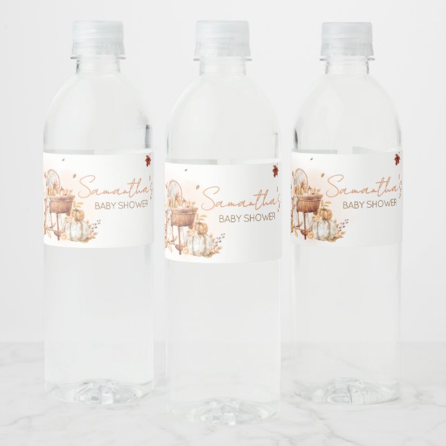 Falling in Love Autumn Pumpkin Baby Shower Water Bottle Label (Bottles)