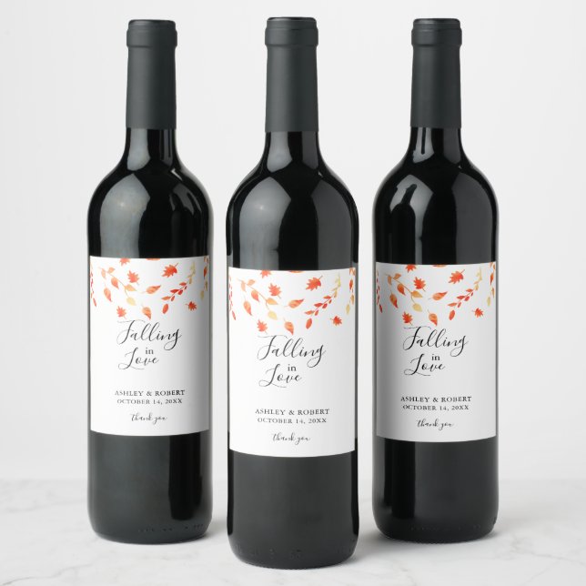 Falling in Love Autumn Wedding Bridal Foliage  Wine Label (Bottles)