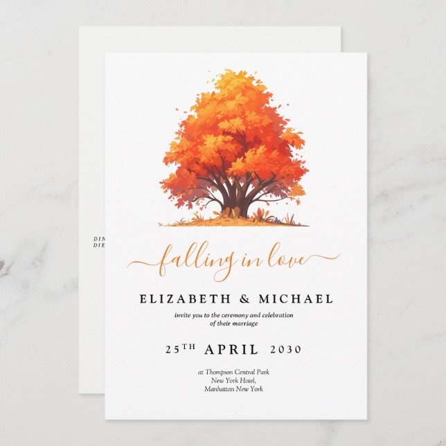 Falling in Love Autumn Wedding Minimalist Invitation (Front/Back)