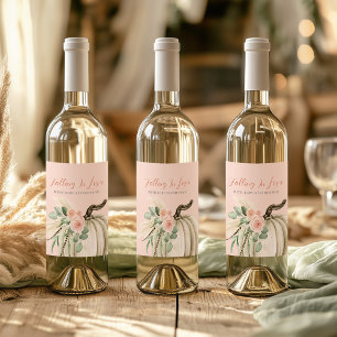 Falling In Love Baby Shower Pumpkin Floral Pink Wine Label
