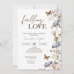 Falling in Love Bridal Shower, Floral Butterfly Invitation