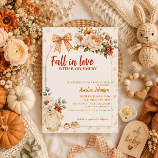 Falling in love  floral pumpkin boho baby shower invitation