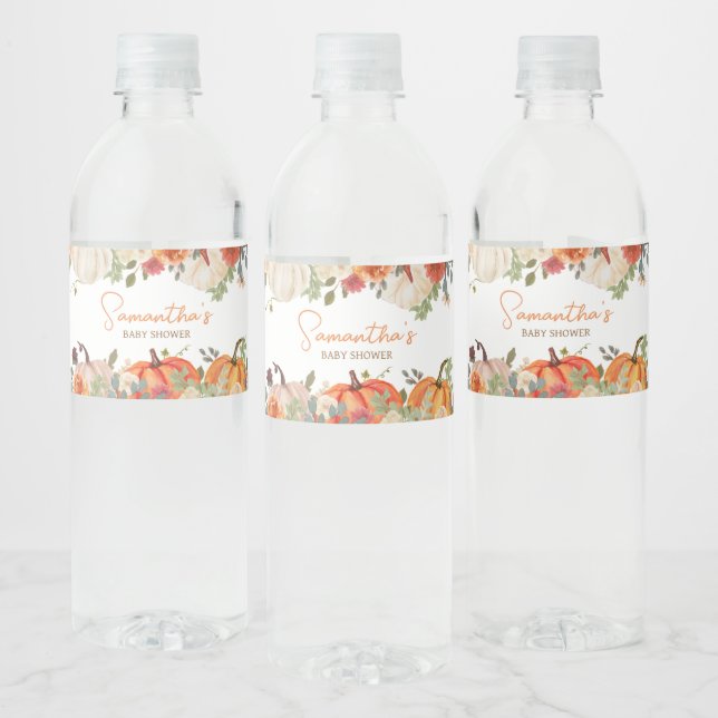 Falling In Love Floral Pumpkin  Water Bottle Label (Bottles)