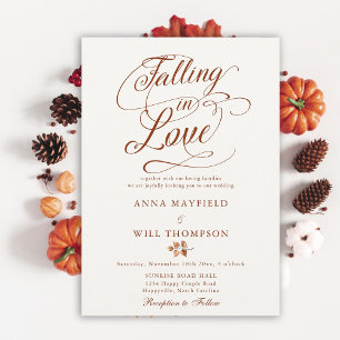 Falling in Love Leaf Romantic Calligraphy Wedding Invitation