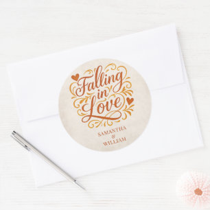 Falling in Love Modern Autumn Wedding Classic Round Sticker