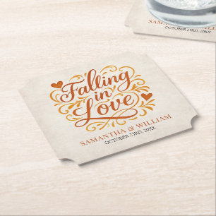 Falling in Love Modern Autumn Wedding  Paper Coaster