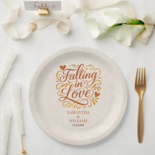 Falling in Love Modern Autumn Wedding Paper Plate