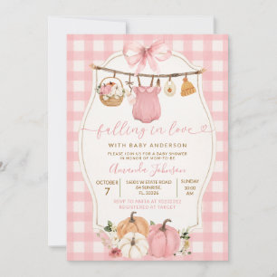 Falling in Love Pink Gingham Girl Baby Shower Invitation