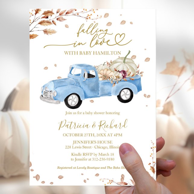 Falling in Love Pink Truck Boy Baby Shower Invitation (Creator Uploaded)