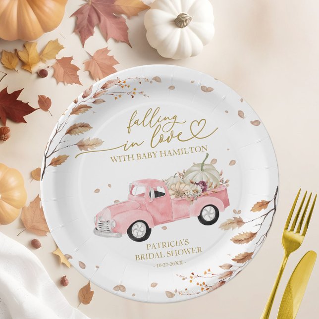 Falling In Love Pumpkin Fall Baby Shower Paper Plate (Creator Uploaded)
