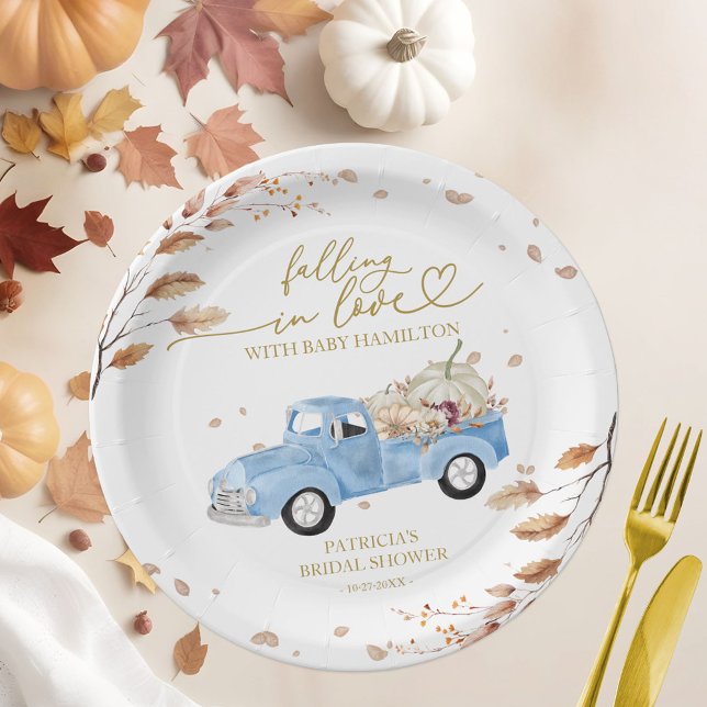 Falling In Love Pumpkin Fall Baby Shower Paper Plate (Creator Uploaded)