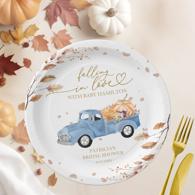 Falling In Love Pumpkin Fall Baby Shower Paper Plate (Creator Uploaded)