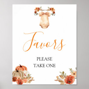 Falling In Love Pumpkin Floral Baby Shower Favours Poster