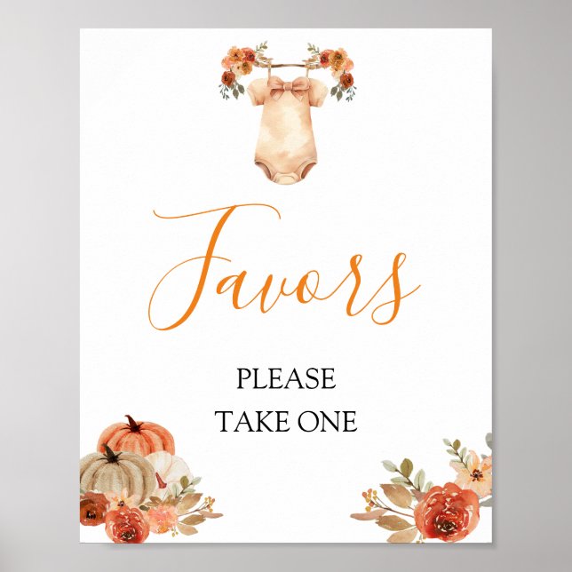 Falling In Love Pumpkin Floral Baby Shower Favours Poster (Front)