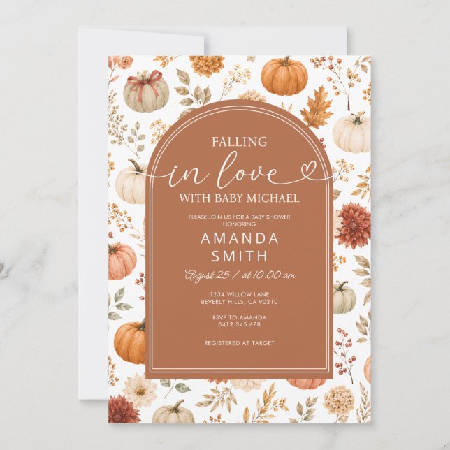Falling in Love Pumpkin Pattern Baby Shower Invitation (Front)