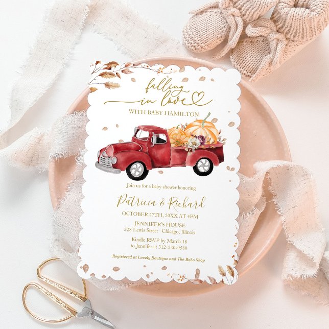 Falling In Love Red Truck Pumpkin Baby Shower Invitation (Creator Uploaded)