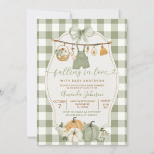 Falling in Love Sage Green Gingham Baby Shower  Invitation