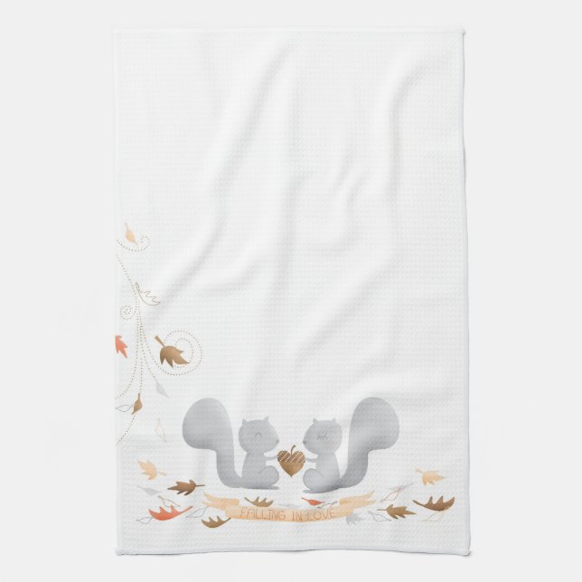 Falling in Love Squirrel kitchen towel (Vertical)