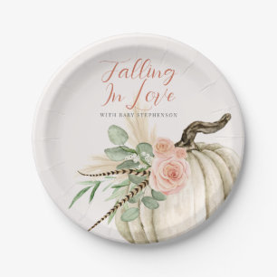 Falling In Love With Baby Watercolor Pumpkin Pink  Paper Plate